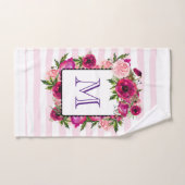 Pink Rose & Poppy Blumenstrauß auf rosa Streifen Badhandtuch Set (Handtuch)