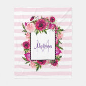 Pink Rose & Poppy Blumenstrauß auf rosa Streifen Fleecedecke (Vorderseite)