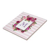 Pink Rose & Poppy Blumenstrauß auf rosa Streifen Fliese (Seite)