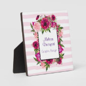 Pink Rose & Poppy Blumenstrauß auf rosa Streifen Fotoplatte (Vorderseite)