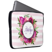 Pink Rose & Poppy Blumenstrauß auf rosa Streifen Laptopschutzhülle (Vorne Rechts)