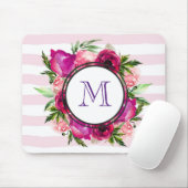 Pink Rose & Poppy Blumenstrauß auf rosa Streifen Mousepad (Mit Mouse)