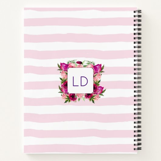 Pink Rose & Poppy Blumenstrauß auf rosa Streifen Notizblock (Rückseite)