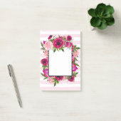 Pink Rose & Poppy Blumenstrauß auf rosa Streifen Post-it Klebezettel (Büro)