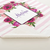 Pink Rose & Poppy Blumenstrauß auf rosa Streifen Sherpadecke (3/4)