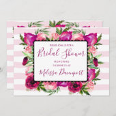 Pink Rose & Poppy Bouquet Brautparty Einladung (Vorne/Hinten)