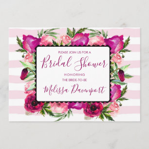 Pink Rose & Poppy Bouquet Brautparty Einladung