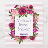 Pink Rose & Poppy Bouquet Brautparty Weinetikett (Einzelnes Label)
