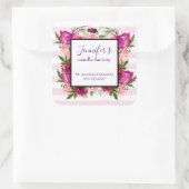 Pink Rose & Poppy Bouquet Business Website Quadratischer Aufkleber (Tasche)