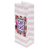 Pink Rose & Poppy Bouquet Cheers Geschenktüte Für Weinflaschen (Rückseite Schrägansicht)