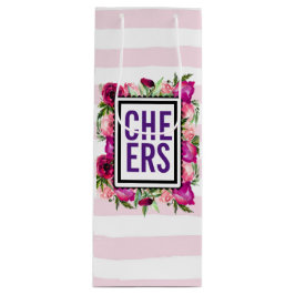 Pink Rose & Poppy Bouquet Cheers Geschenktüte Für Weinflaschen