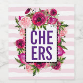 Pink Rose & Poppy Bouquet Cheers Weinetikett (Einzelnes Label)