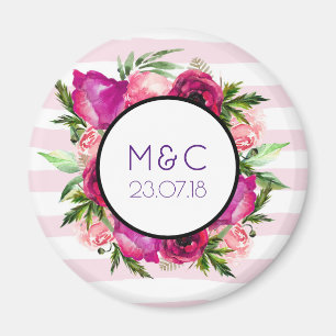 Pink Rose & Poppy Bouquet Hochzeitstag Magnet