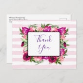 Pink Rose & Poppy Bouquet Party Dank Postkarte (Vorne/Hinten)