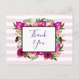 Pink Rose & Poppy Bouquet Party Dank Postkarte