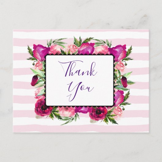 Pink Rose & Poppy Bouquet Party Dank Postkarte (Vorderseite)