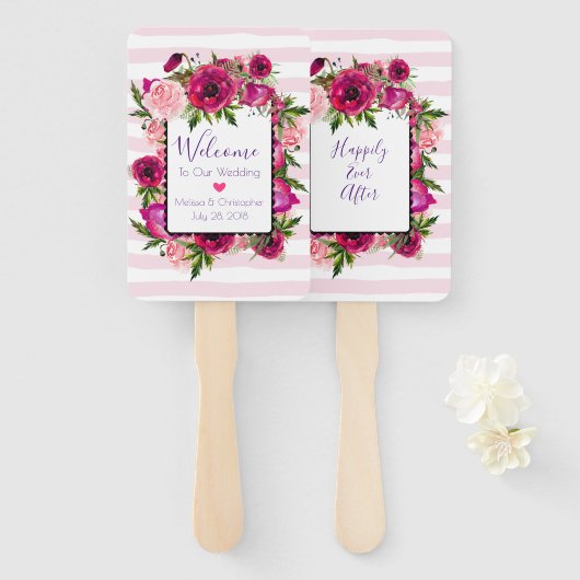 Pink Rose & Poppy Bouquet Wedding Fächer (Vorne und Hinten)