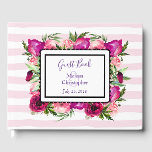 Pink Rose & Poppy Bouquet Wedding Gästebuch