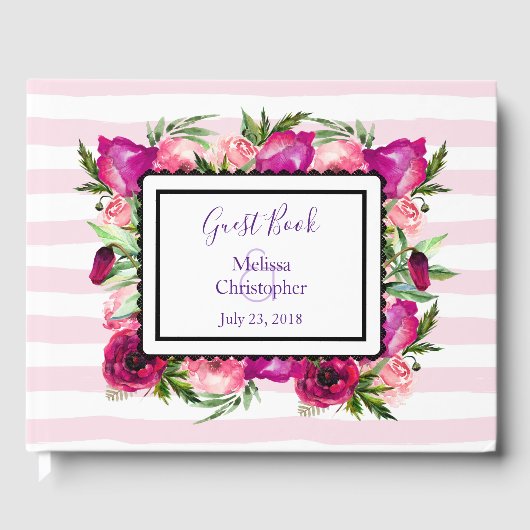 Pink Rose & Poppy Bouquet Wedding Gästebuch (Vorderseite)