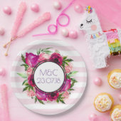 Pink Rose & Poppy Bouquet Wedding Pappteller (Party)