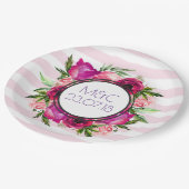 Pink Rose & Poppy Bouquet Wedding Pappteller (Schrägansicht)