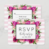 Pink Rose & Poppy Bouquet Wedding RSVP (Vorne/Hinten)