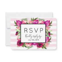 Pink Rose & Poppy Bouquet Wedding RSVP