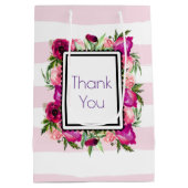 Pink Rose & Poppy Floral Bouquet Vielen Dank Mittlere Geschenktüte (Rückseite)