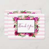 Pink Rose & Poppy Floral Bouquet Wedding Thanks Dankeskarte (Vorne/Hinten)