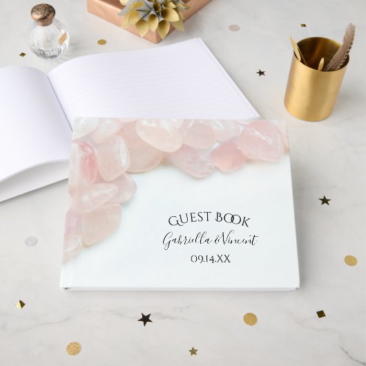 Pink Rose Quartz Wedding Gästebuch (Vorderseite Offen)