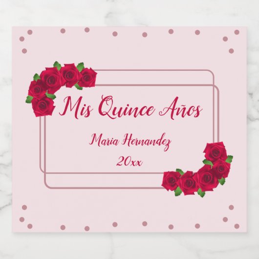 Pink Rose Quinceañera Alkoholflaschenetikett (Einzelnes Label)