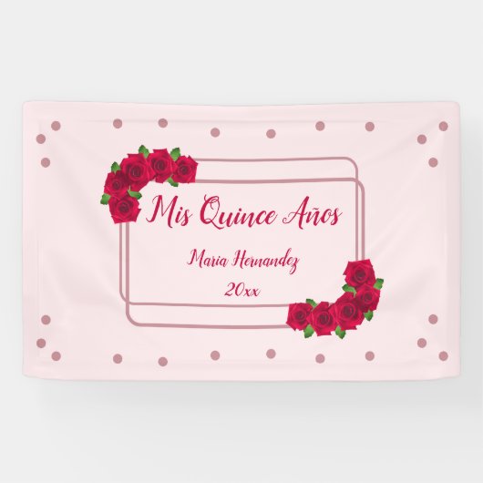 Pink Rose Quinceañera Banner (Horizontal)
