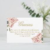 Pink Rose Quinceañera Danke Karte (Stehend Vorderseite)