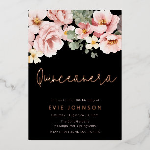 Pink Rose Quinceanera-Party Rose Gold Folieneinladung