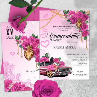 Pink Rose Quinceanera Pink Lowrider Chola Chicana Einladung