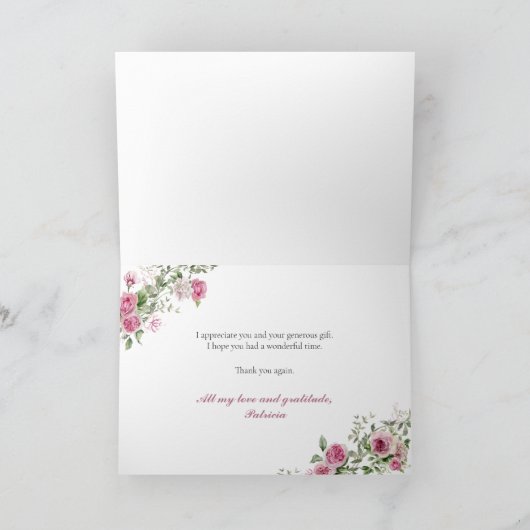 Pink Rose Religious Confirmation Danke Karte (Innenseite)