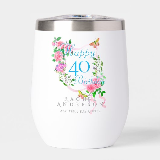 Pink Rose Ribbon 40th Birthday (Vorderseite)