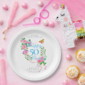 Pink Rose Ribbon 50th Birthday Pappteller (Party)