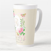 Pink Rose Ribbon Chic Monogram Beige Latte Tasse (Rechte Ecke)