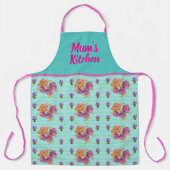 Pink Rose Roses on Aqua Floral Flowers Flower Schürze (Vorderseite)