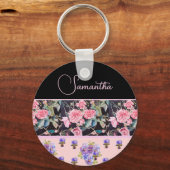 Pink Rose Roses Watercolor Vintage Customizable Schlüsselanhänger (Vorderseite)