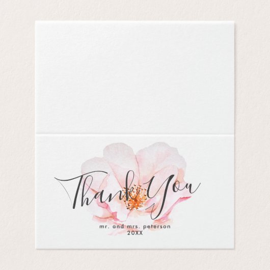 Pink Rose & Script Wedding Danke Karte (Außenseite Aufgefaltet)