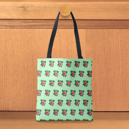 Pink Rose Seamless Pattern on Light Green Tote Bag Tasche