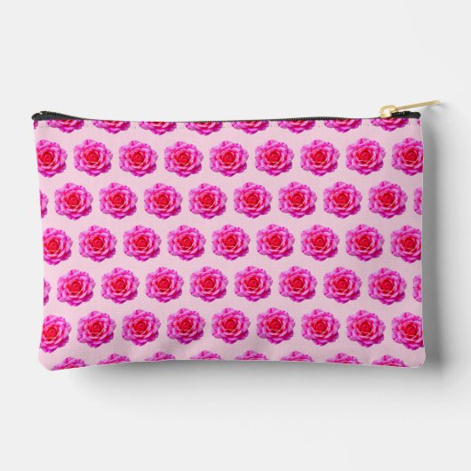 Pink Rose Seamless Pattern Pouch Zubehörtasche (Rückseite)