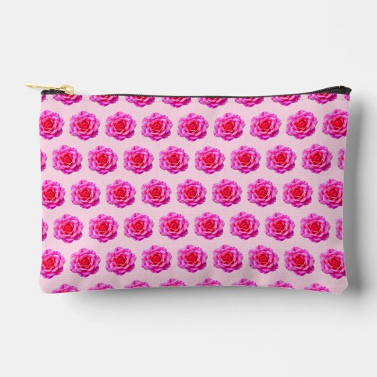 Pink Rose Seamless Pattern Pouch Zubehörtasche (Vorderseite)