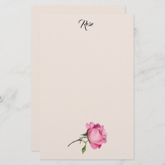 Pink Rose Stationery Briefpapier (Vorne/Hinten)
