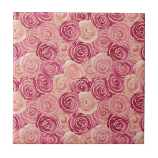 Pink Rose Swirl Glitter Seamless Pattern Fliese (Vorderseite)