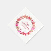 Pink Rose Swirly Heart Valentine's 100th Birthday Serviette (Ecke)
