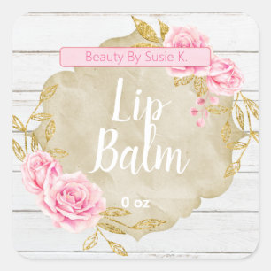 Pink Rose Vintag Lip Balm Labels Quadratischer Aufkleber
