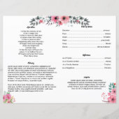 PINK ROSE | Vorlage des Beerdigungsprogramms (Rückseite)